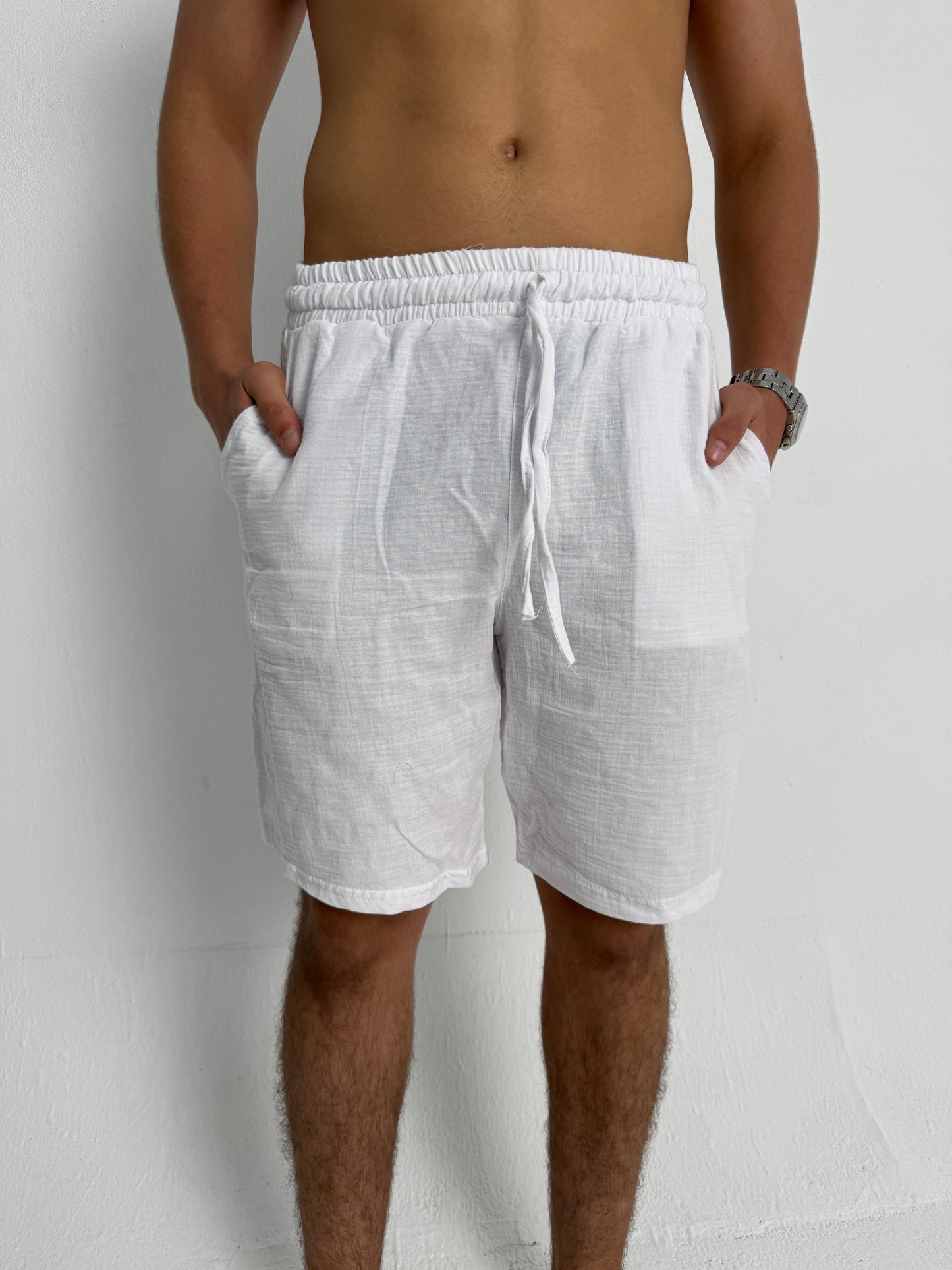White  Linen Shorts